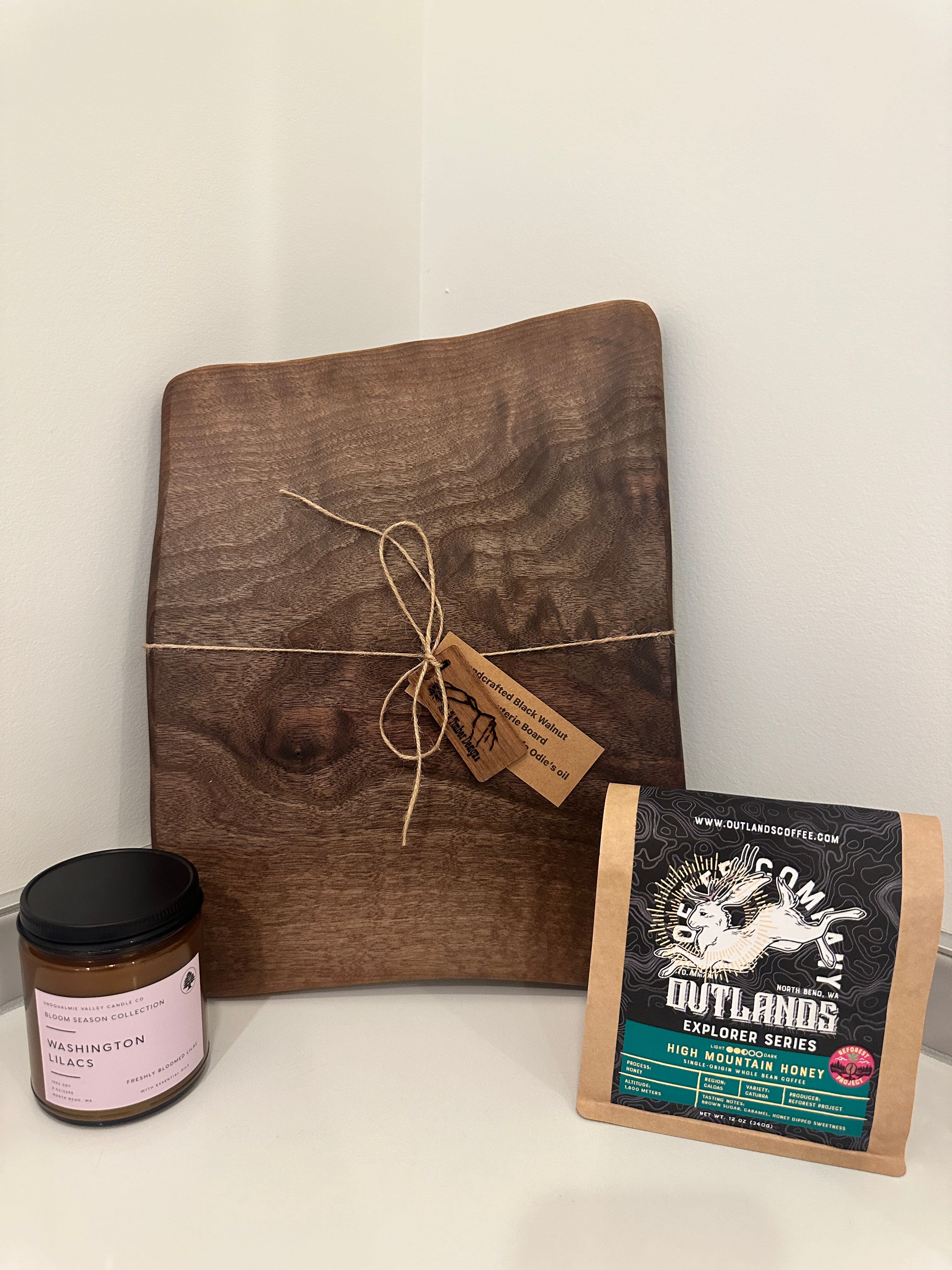 Black Walnut Charcuterie Board + Locally Roasted Coffee+ Candle